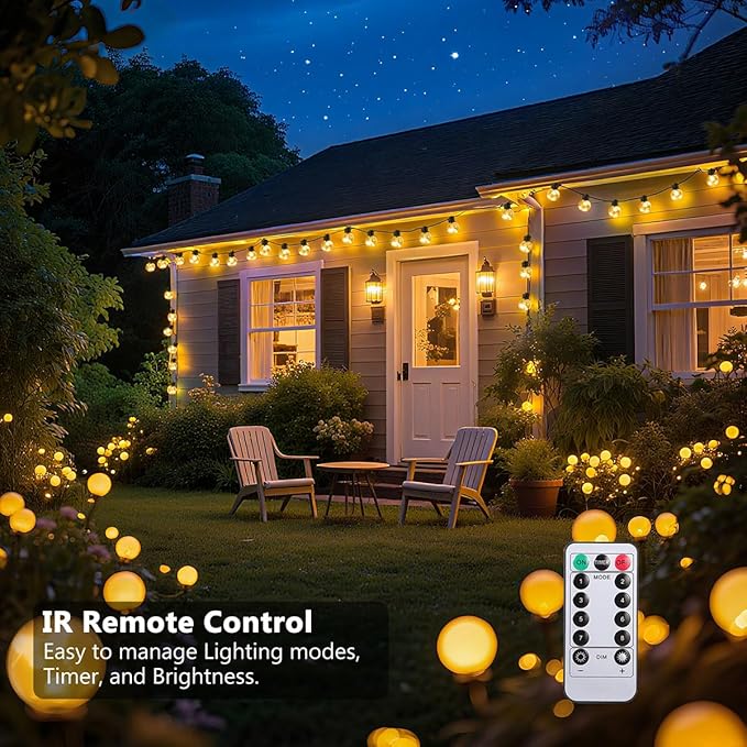 Outdoor String Lights Battery Powered, 20ft 15 G40 Warm White LED Bulbs Hanging Lights Dimmable with Timer, IP65 Waterproof Globe Bulb Shatterproof for Patio Backyard Balcony Christmas Decor