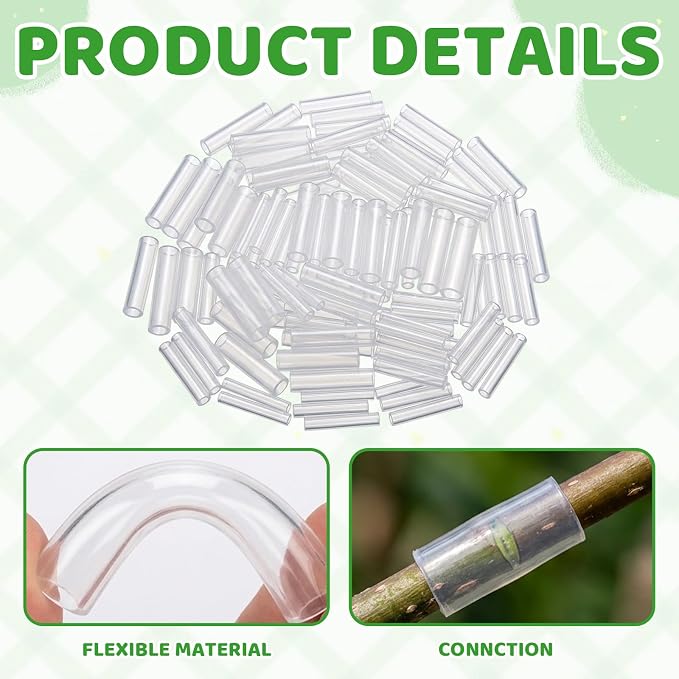 200Pcs Grafting Tape for Fruit Trees, Silicone Grafting Sleeves for Plant Grafting, Tree Grafting Supplies with 3-7.5mm Diameter , Professional Grafting Protection Tubes for Orchard and Garden Use
