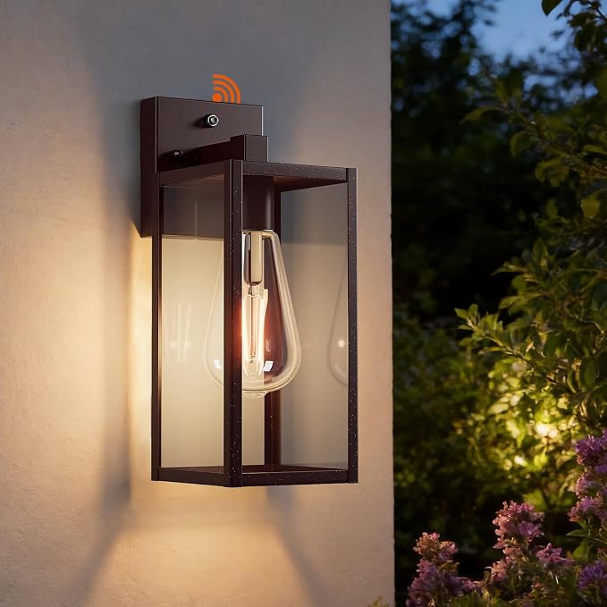 13'' Oil Rubbed Bronze Dusk to Dawn Outdoor Porch Lighting Fixtures Wall Mount, Sensor Exterior Wall Light for House, Ouside Lantern Lamp, Waterproof Wall Sconce Lights, Metal Coach Light for Garage