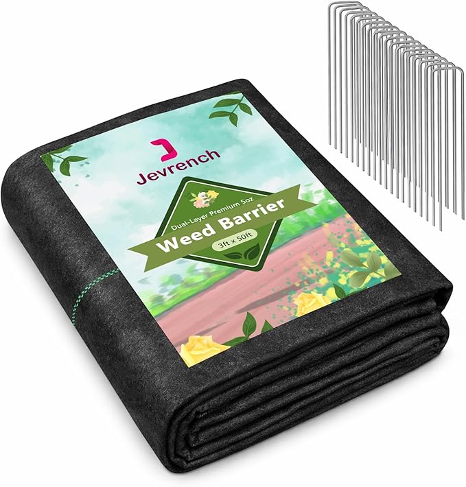 Jevrench 5oz Weed Barrier Landscape Fabric Heavy Duty, 3ft x 50ft Dual-Layer Premium Garden Landscaping Fabric, Ground Cover Weed Control Fabric Outdoor Weed Mat Garden Lawn Fabric