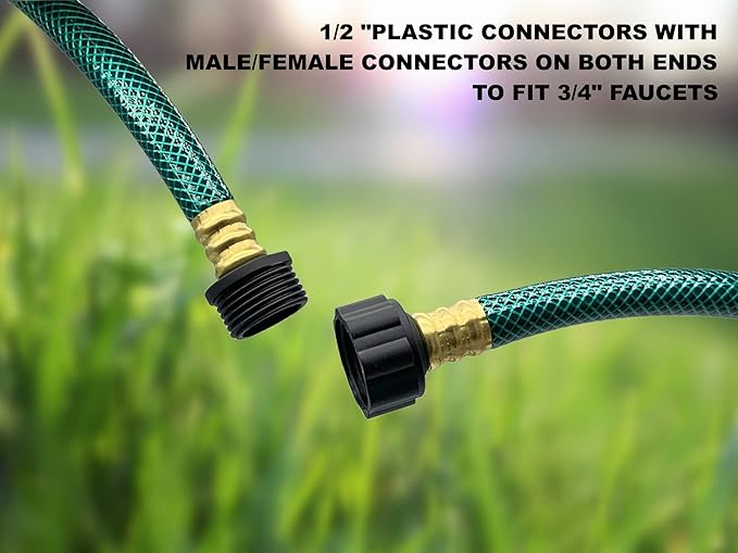 1/2 Inch Garden Hose 3.3FT, Boat Hose, Flexible Tubing with 3/4" Solid PVC Male to Female Fitting for Household, Outdoo
