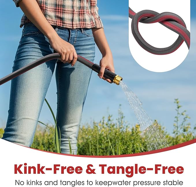 100FT Non-Expanding Garden Hose, Lightweight & Kink-Free, Flexible Heavy Duty Water Hose for Lawn, Yard, Car Washing