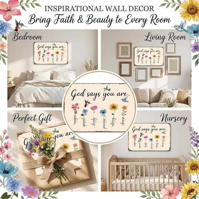 Funnysign Christian Gifts Gardening Gifts Garden Bible Verse Decor Bird Flowers God Says You Are Amazing Vintage Tin Sign for Home Garden Patio Yard Decor 8 X 12 Inch (3850)
