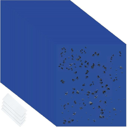 Qualirey 50 Pcs 6x8 Inch Blue Sticky Traps for Thrips Double Sided Sticky Trap for Gnats Plant,Pest Control for Fungus Gnats, Thrips, Whiteflies with Twist Ties