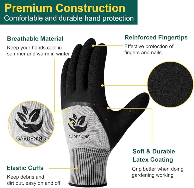 Trifabricy Garden Gloves for Women/Men - 6 Pairs Latex Gardening Gloves with Grip, Protective Work Gloves for Lawn Yard