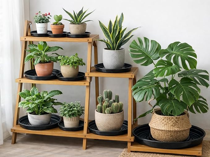 70 Packs 10 Inches Large Plant Saucers for Indoor Outdoor Use Heavy Duty Plastic Plant Plate Dish for Planter Bulk Round Flower Pot Drip Trays to Catch Water 4 to 20 Inch, Black
