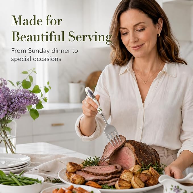 Portmeirion Botanic Garden 9" Pastry Fork - Assorted Floral Motifs, Stainless Steel with Porcelain Handles, Chip-Resistant Glaze - Elegant Tableware for Sunday Brunch or Afternoon Tea