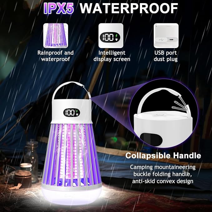 Bug Zapper Indoor Outdoor Mosquito Zapper, LED Rechargeable Fly Zappers Mosquito Killer Lamp with Storage Box, Waterproof 2000V Bug Light Trap for Home Kitchen Backyard Garden Camping Patio
