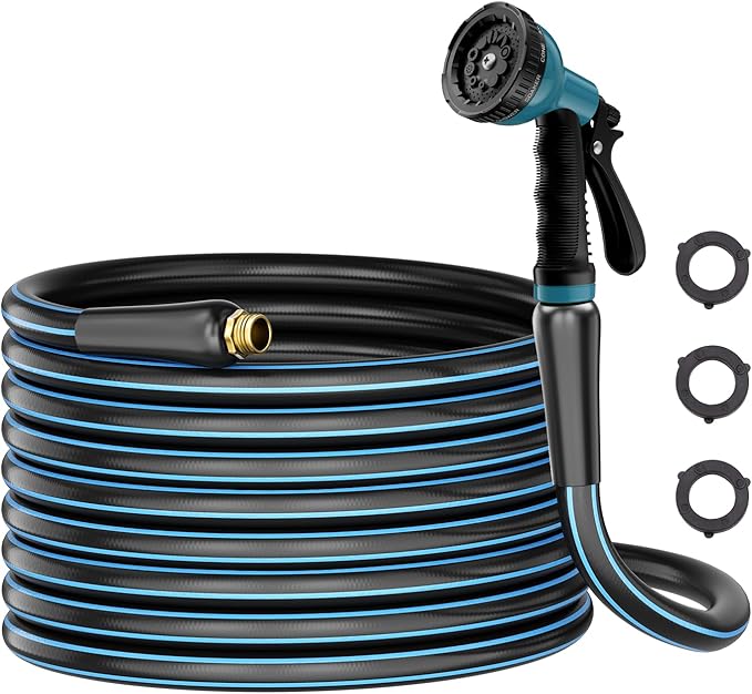 Besiter Heavy Duty Garden Hose 50FT: Water Hose With 10-Pattern Spray Nozzle - Durable Hose with Brass Connect Fittings 5/8" - High Pressure Hose for Outside Gardening Car Washing Watering