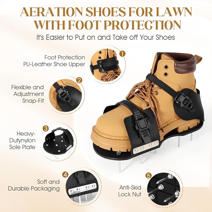 Aerator Shoes, Lawn Aerator Shoes for Grass, Spike Shoes Tool for Lawn with 5mm Metal Base and Adjustable Straps (Buckle)