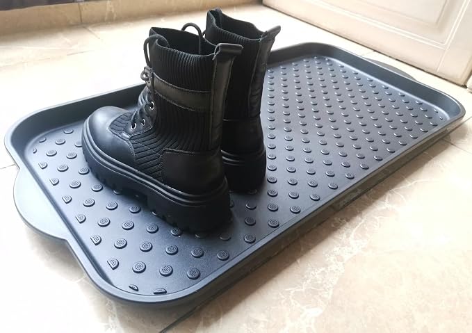 Boot Tray for Entryway,Hard Plastic Boot Mat,Shoe Tray,Shoe Mat for Indoor and Outdoor Use (Black dot (Hard Plastic), 29.5X14.9 inch)