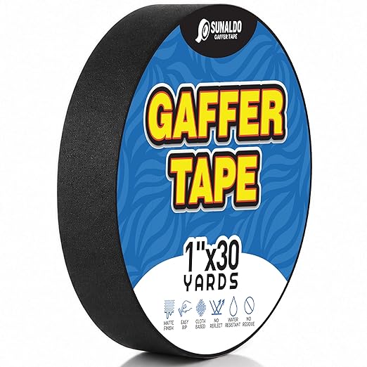 Gaffers Tape Heavy Duty, Easy to Rip, Residue-Free Professional Grade Floor Tape for Electrical Cords, Matte Finish Non Reflective, Weather Resistant (1, Black, 1" x 30 Yards)