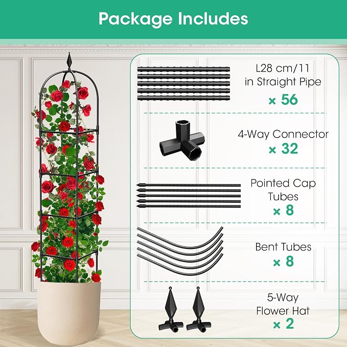 2 Pack Garden Obelisk Trellis for Climbing Plants, 71" Metal Rustproof Plant Support Rose Trellis, Tower Potted Cages for Flowers Fruits Vegetable Vines Indoor & Outdoor, Black(4 Tiers)