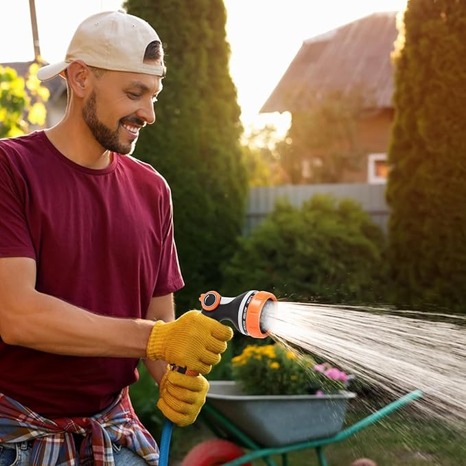 Garden Hose Sprayer Nozzle, Heavy Duty Water Hose Nozzle Gift for Dad, Thumb Control 10 Function Solid ABS Material, Ergonomic Slip Proof with Standard 3/4" Fitting & Quick Connector