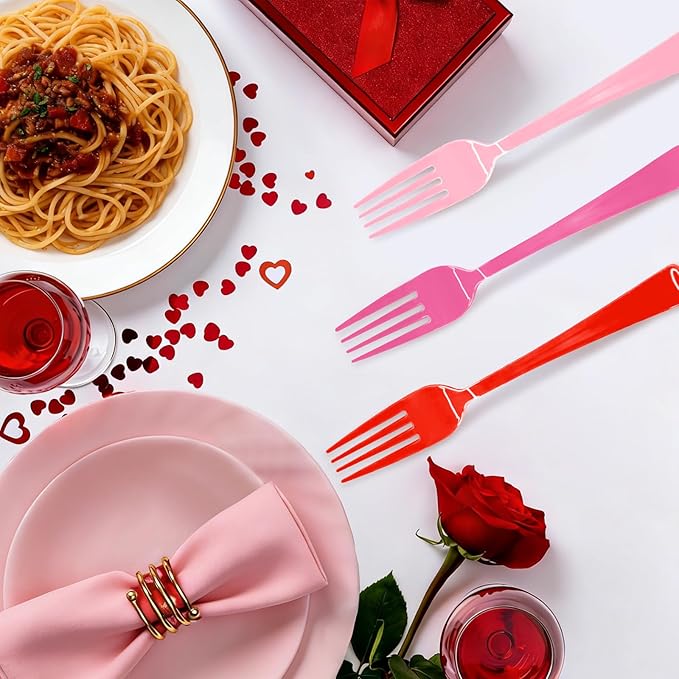 60PCS Valentine's Day Plastic Fork Pink/Red/Hot Pink Plastic Silverware Disposable Cutlery Set Heavy Duty 60 Forks for Valentine's Day, Girl Birthday, Sweet 16 Party Party Decorations