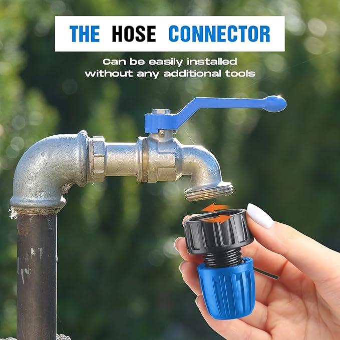 Pushglossy 32 Pcs 1/2" Tubing Irrigation Fittings Kit 1/2" ID x 0.6-0.63" OD 16 mm Drip Irrigation Barbed Connectors 4 Switch Valves, 8 Tees, 8 Couplings, 4 Elbows, 4 Ends, 4 Adapters (Blue)