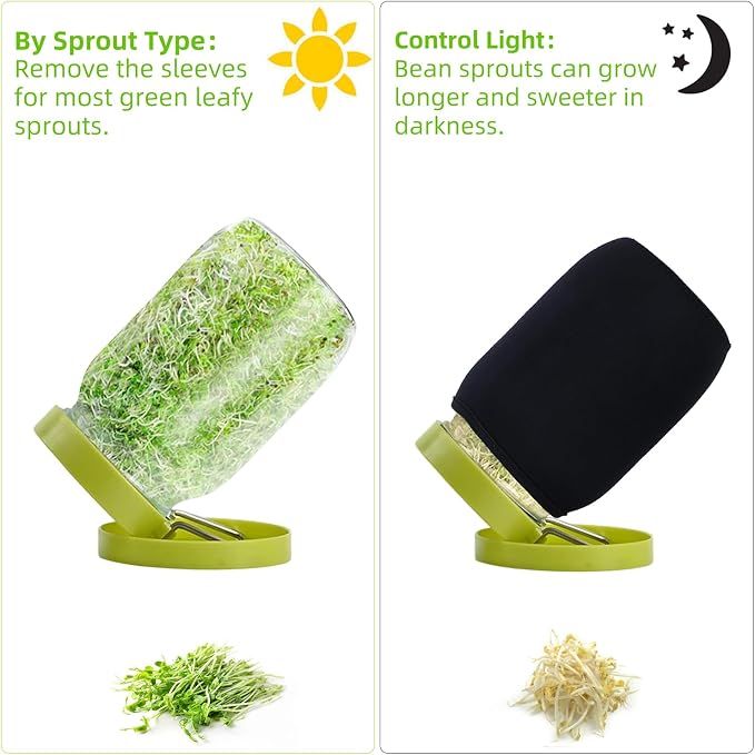 Sprouting Jar Sprouting Kit Sprouts Growing Kit with Mason Jar, Stainless Sprout Lids, Blackout Sleeves, Drain Tray Seed Sprouter Set for Bean, Broccoli, Alfalfa