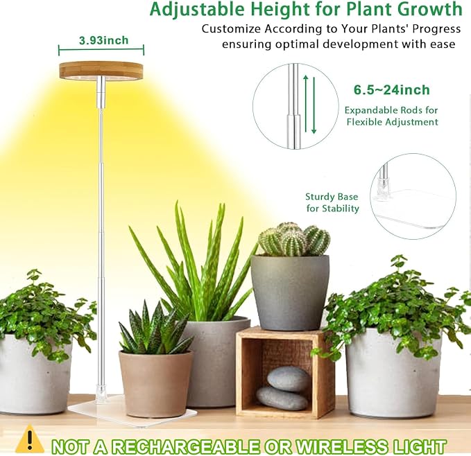 yadoker Halo Plant Grow Light, LED Growing Light with Base Full Spectrum for Indoor Plants,Height Adjustable, Automatic Timer, 5V Low Safe Voltage,Idea for Small Plants