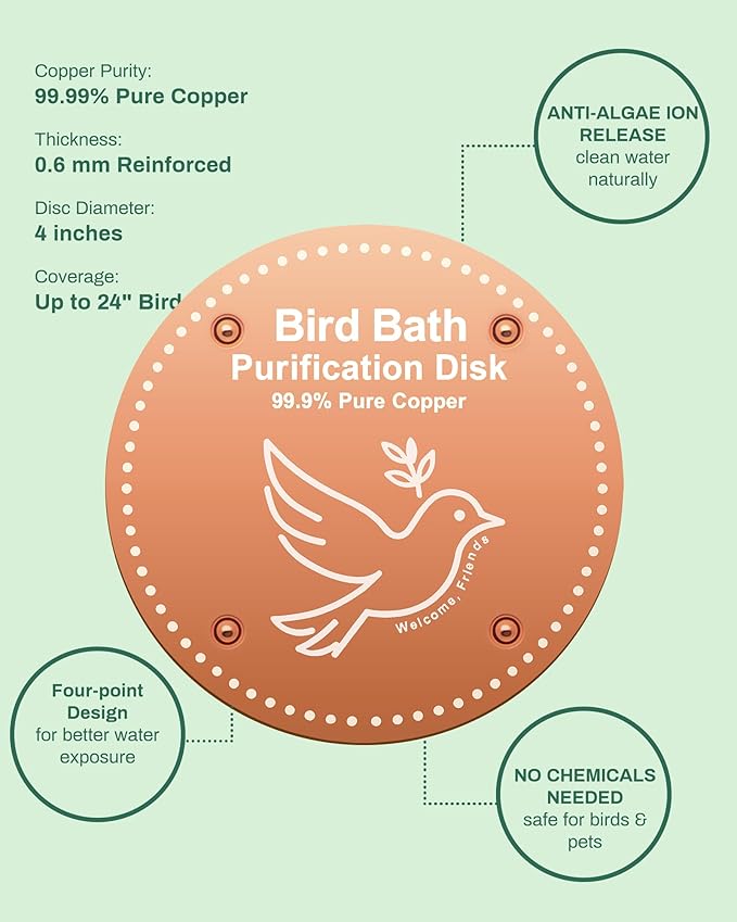 Bird Bath Purification Disk Pure Copper Outside Winter Solar Power Birdbath Wild Hummingbird Pedestal Fountain Cleaner Outside Humming Feeder Cage Dispenser Heater Outdoor Concrete Winter 3PCS