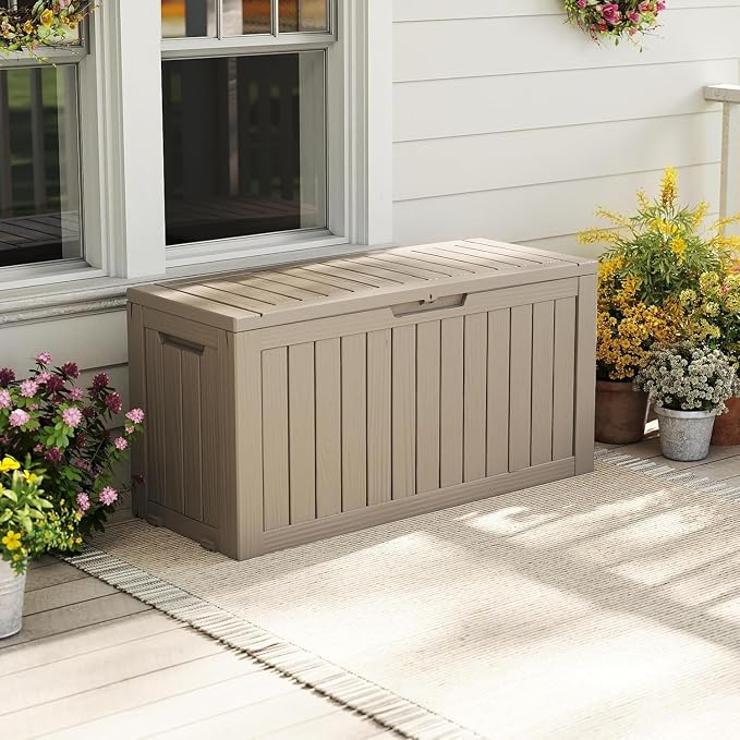 EasyUp 85 Gallon Outdoor Storage Box, Grey | Reinforced Stability, Waterproof & UV-Resistant, Resin Storage Box, Extra Seating, For Patio, Garden & Poolside