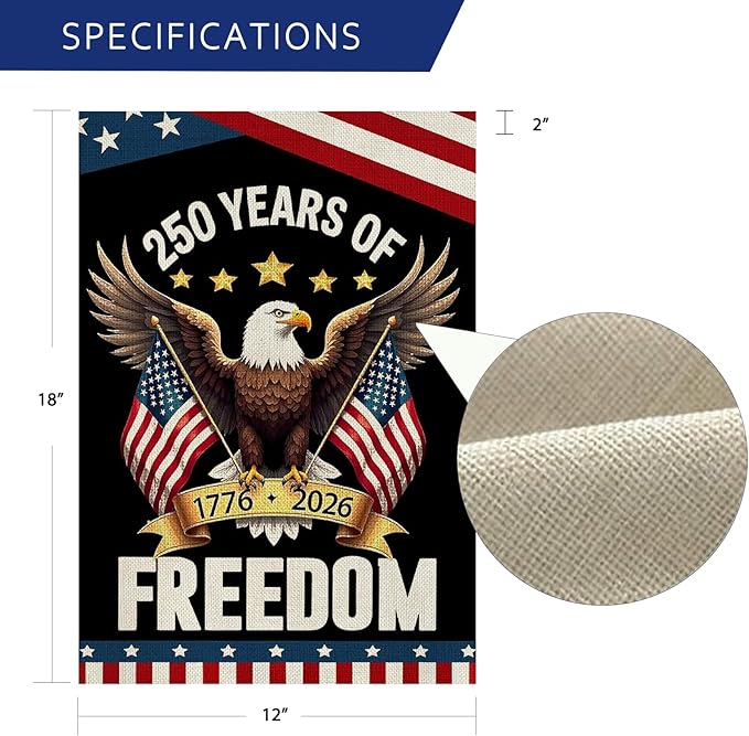 250 Anniversary Usa Garden Flags for Outside, 250 Anniversary USA Flag with Eagle Design, 1776-2026 Patriotic 4th of July Decorations Yard Sign Double-Sided Waterproof Flag 12x18 Inch 250 Year American Flag