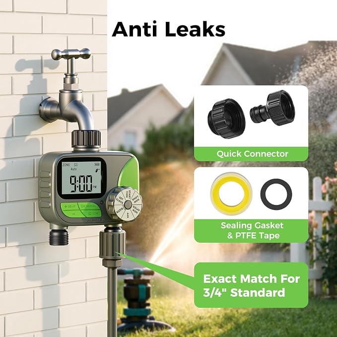 Sprinkler Timer- Hose Timer for Garden Hose, Programmable Watering Timer with Rain Delay, Outdoor Automatic & Manual Drip Irrigation Controller System for Lawn Yard Greenhouse, 2 Outlets