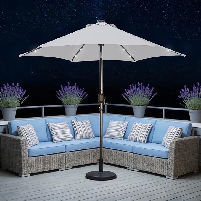 Blissun 7.5 ft Solar Umbrella, 18 LED Lighted Patio Umbrella, Table Market Umbrella