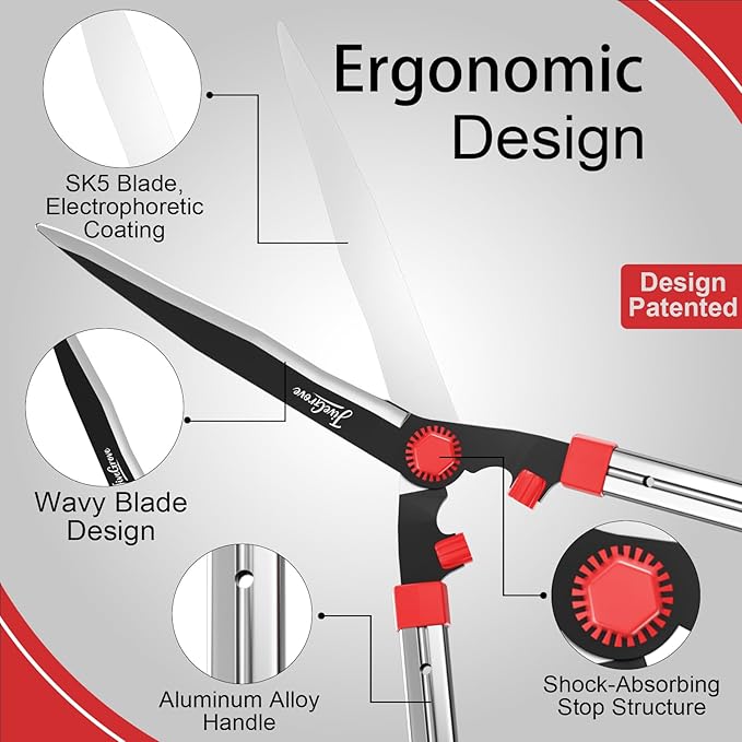 Telescopic Hedge Shears SK5 Carbon Steel Blades, Anti-Rust Coating, Lightweight Garden Clippers for Trimming Hedges, Shrubs & Bushes,Ergonomic Non-Slip Handles