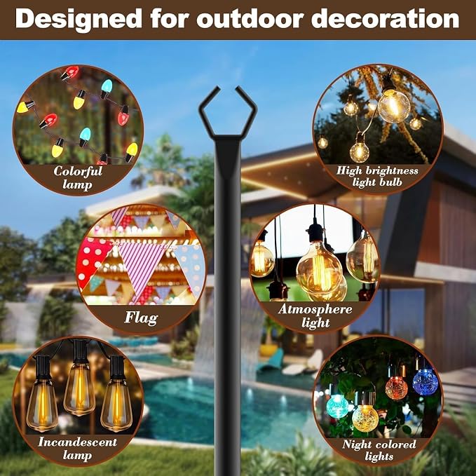 AILBTON 2 Pack 10Ft Exterior Light Poles, Heavy-Duty Metal Outdoor String Light Posts with Mounting Brackets, Ideal for Garden, Backyard, Terrace and Yard Lighting Decor