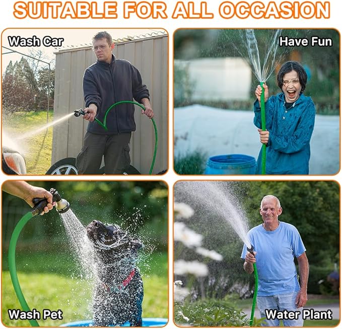 Garden Hose 75ft, Pliable lightweight Water Hose with Triple Layer 3/4" Fittings Ergonomic Grip Indoor & Outdoor Use Gift for Lawn Backyard Collapsible & Car Wash Watering Plants Green