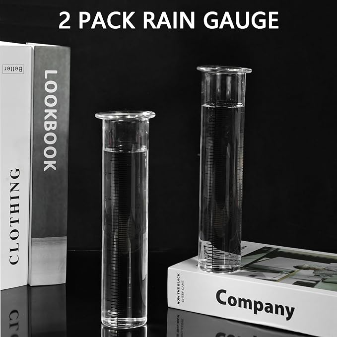 rain Gauge Tube 7-Inch Scale rain gauges Replacement Tube Glass rain gauges Outdoors Easy-to-Read Scale rain Gauge Outdoor Yard（Pack of 2）