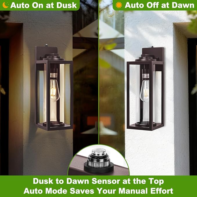 FILIYANO 20inch Dusk to Dawn Outdoor Wall Light Fixtures - 2 Packs Large Exterior Waterproof Outdoor Lighting, Modern Porch Sconces Wall Mounted Lighting, Industrial Outside Lantern for Front Door