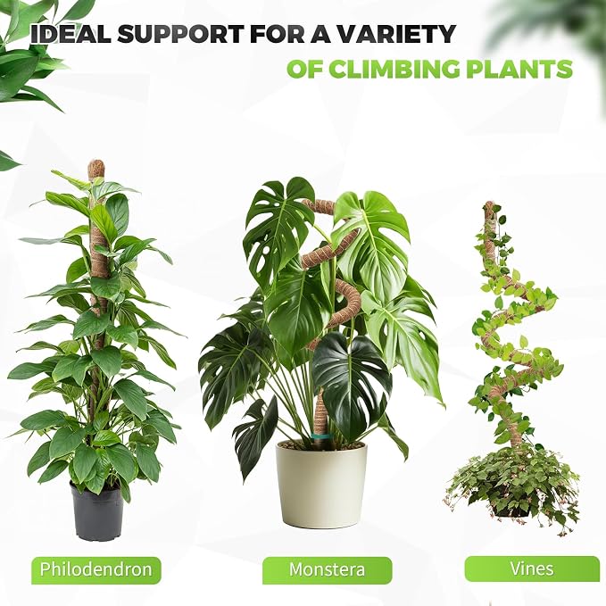 2 Pack Monstera Plant Support 50 Inch Moss Pole Bendable Monstera Support Tall Handmade Moss Poles for Climbing Plants DIY Aluminum Plant Support Stakes Indoor Grow Upwards Coco Coir Plant Stick Kit