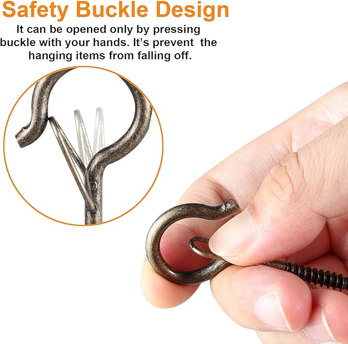 FSAH 36 PCS Q-Hanger Hooks, Screw Hooks for Outdoor String Lights, Safety Buckle Design Cup Eye Hook for Hanging Christmas Lights, Plants, Mounted on Wall Ceiling, Include 1 Wing Nut Driver, Copper