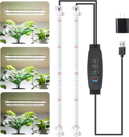 16‘’ LED Grow Light Strips for Indoor Plants, Full Spectrum 120 LEDs with 4 Install Methods, 6/12/16H Timer, 10 Dimmable Levels, 3 Switch Modes for Seedling Succulent Sunlike Strip (2 Head 1 Pack)