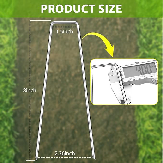 Landscape Staples 8 Inch, 12/25/50/100 Pack 8 Gauge U-Shaped Galvanized Garden Stakes, Heavy Duty Ground Stakes for Outdoor Decorations, Fixed Irigation Tubing, Fence,Weed Barrier Fabric