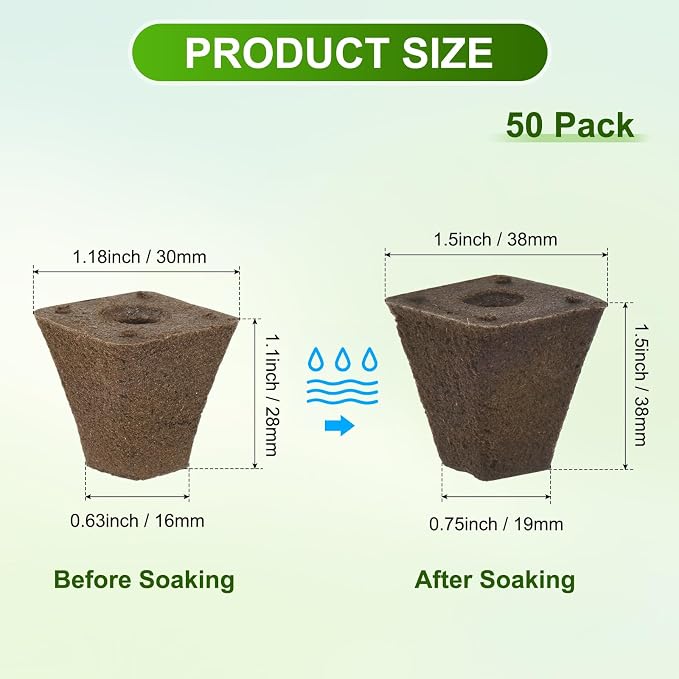 M METERXITY 50-Pack Grow Sponges, 1.5x0.8x1.5 Inch Replacement Root Growth Sponges Seed Pods for Plant Rooting/Seed Germination/Hydroponic Gardens System Supplies, Starter Plug for Seeds
