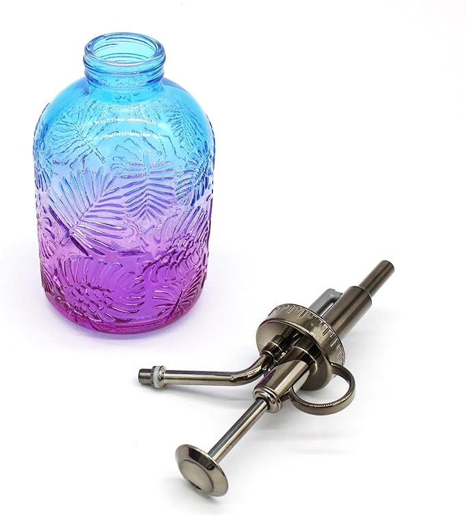 Glass Plant Mister Spray Bottle, 350ML Vintage Plant Spritzer, Succulent Watering Bottle Glass with Top Pump, Small Plants Sprayer Watering Can for Indoor (Blue Purple)