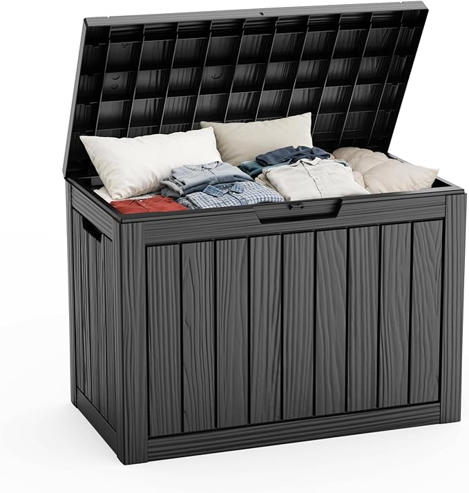 ROJIK 54 Gallon Outdoor Deck Box, Resin Waterproof Storage Box, weatherproof Deck Boxes Outdoor, Sturdy Deck Box for Furniture Cushions & Gardening Tools (Black)