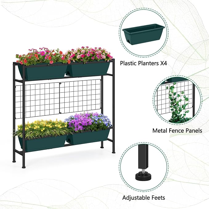 Vertical Raised Garden Beds 32.4" Tall Planter Raised Beds Boxes Patio Herb Garden Planter Outdoor with Metal Fences Legs for Small Climbing Plant Gardening Vegetables Patio Balcony Porch, Green