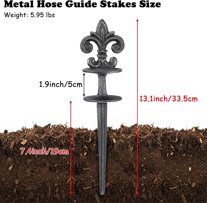 3 Pcs Decorative Hose Guide Stakes, Vintage Sliver Cast Iron Hose Guides for Lawn Garden Decor & Plant Protection