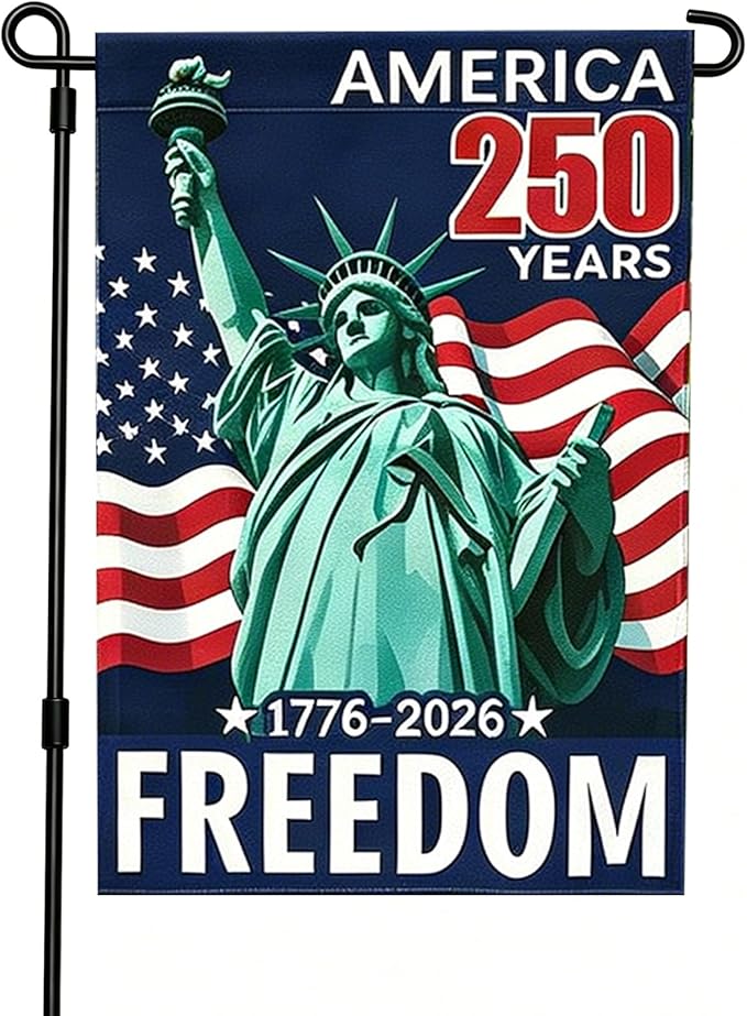 USA 250th Anniversary Garden Flag 12x18 Inch, Double Sided Burlap American 250 Years of Freedom Yard Flags, Patriotic 1776-2026 Commemorative Banner for 4th of July Outdoor Decoration