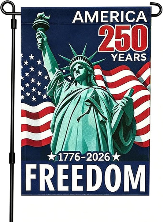 USA 250th Anniversary Garden Flag 12x18 Inch, Double Sided Burlap American 250 Years of Freedom Yard Flags, Patriotic 1776-2026 Commemorative Banner for 4th of July Outdoor Decoration