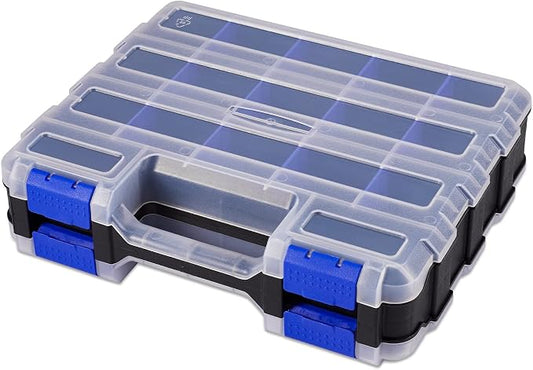 Hardware Organizer Box with 34 Compartments & Removable Dividers - Durable Plastic Double Side Tools Box for Nuts, Bolts, Screws, Nails & Small Hardware (Blue)