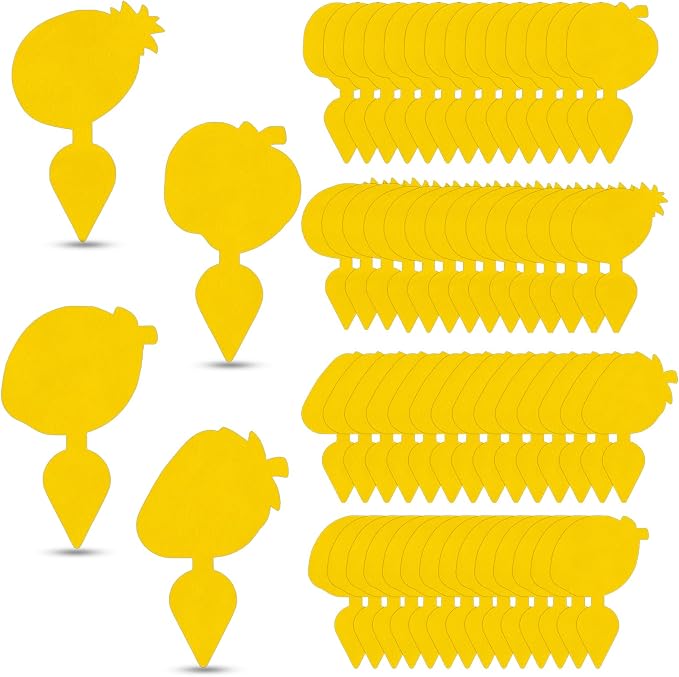 60 Pack Fruit Fly Traps Fungus Gnat Traps, Fruit Shape Yellow Sticky Bug Traps for Indoor Outdoor Plants, Dual-Sided Sticky Traps for Whiteflies, Aphids & Flying Insects