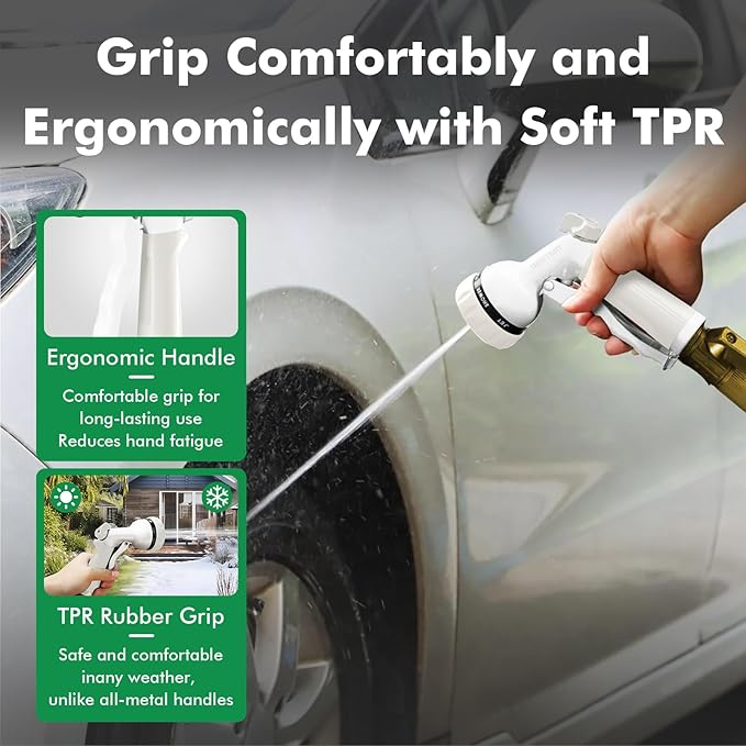 RESTMO Garden Hose Nozzle, Heavy Duty Metal Water Hose Nozzle with 7 Adjustable Spray Patterns, High Pressure Hand Sprayer with Flow Control, Best for Watering Plant & Lawn, Washing Car & Pet, White