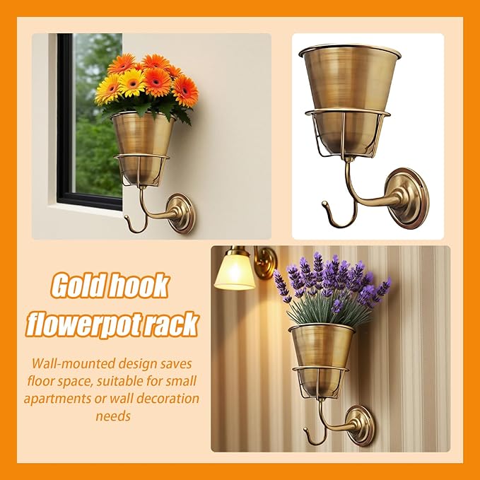 Opal Wall Vessel Gold,Elegant Wall Vessel for Flowers with Hook Wall Mount Planter for Stylish Home Decor
