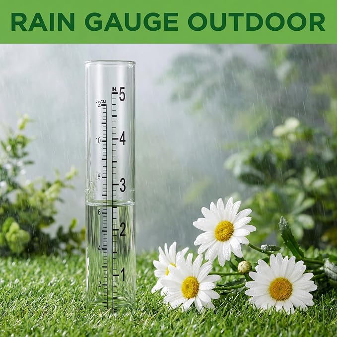 2PCS 5in Rain Gauge Replacement Tube, Dual-Scale Rain Gauge Tubes, Durable Plastic Rains Gauges for Yard Garden Outdoor Home, Flat Bottomed