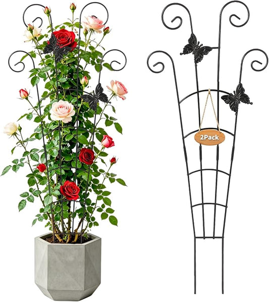 2 Pack 30 Inch Metal Plant Trellis for Indoor Outdoor Climbing Plants, Easy Assembly with Adjustable Height, Unique Design for Monstera Pothos Hoya, Small Garden Trellis for Pots