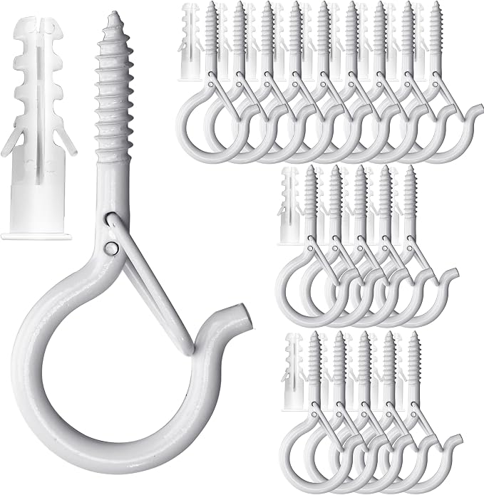 PlusRoc 20 Pack White Screw-in Cup Hooks Heavy Duty, 2.2 Inch Ceiling Hooks for Hanging Plants Outdoor String Lights Patio, Wall Wood Fence Deck Mount